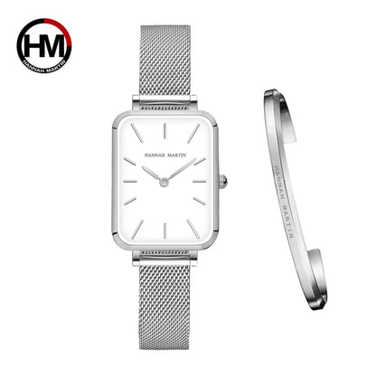 Rectangle Ultrathin Nordic Simple Style Japan Quartz Movement Fashion Stainless Steel Mesh Silvery Bracelet Belt Ladies Watches SK Accessories