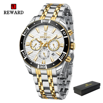REWARD Mens Watches Waterproof  Luminous Quartz Wristwatch Business Stainless Steel Strap with gift box SK Accessories