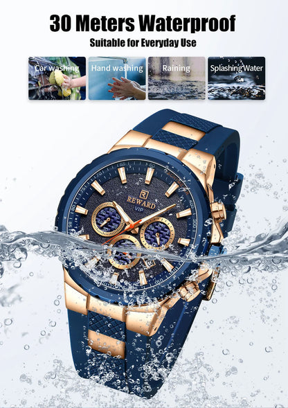 REWARD new fashion men's watch silicone strap chronograph 3bar waterproof sport quartz watch for men SK Accessories