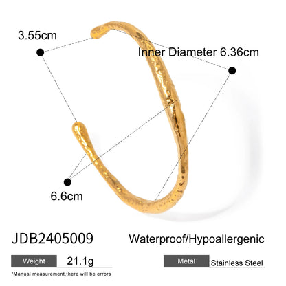 Uworld Waterproof 316L Stainless Steel Metal Wide Cuff Bracelet Bangle Jewelry Fashion Texture 18K PVD Plated Temperament Bijoux SK Accessories