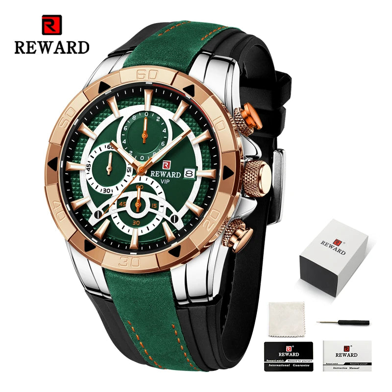 REWARD Fashion Men Quartz Wristwatch Silicone Band Alloy Case Waterproof Watches Luminous Chronograph Date Wrist Watches SK Accessories