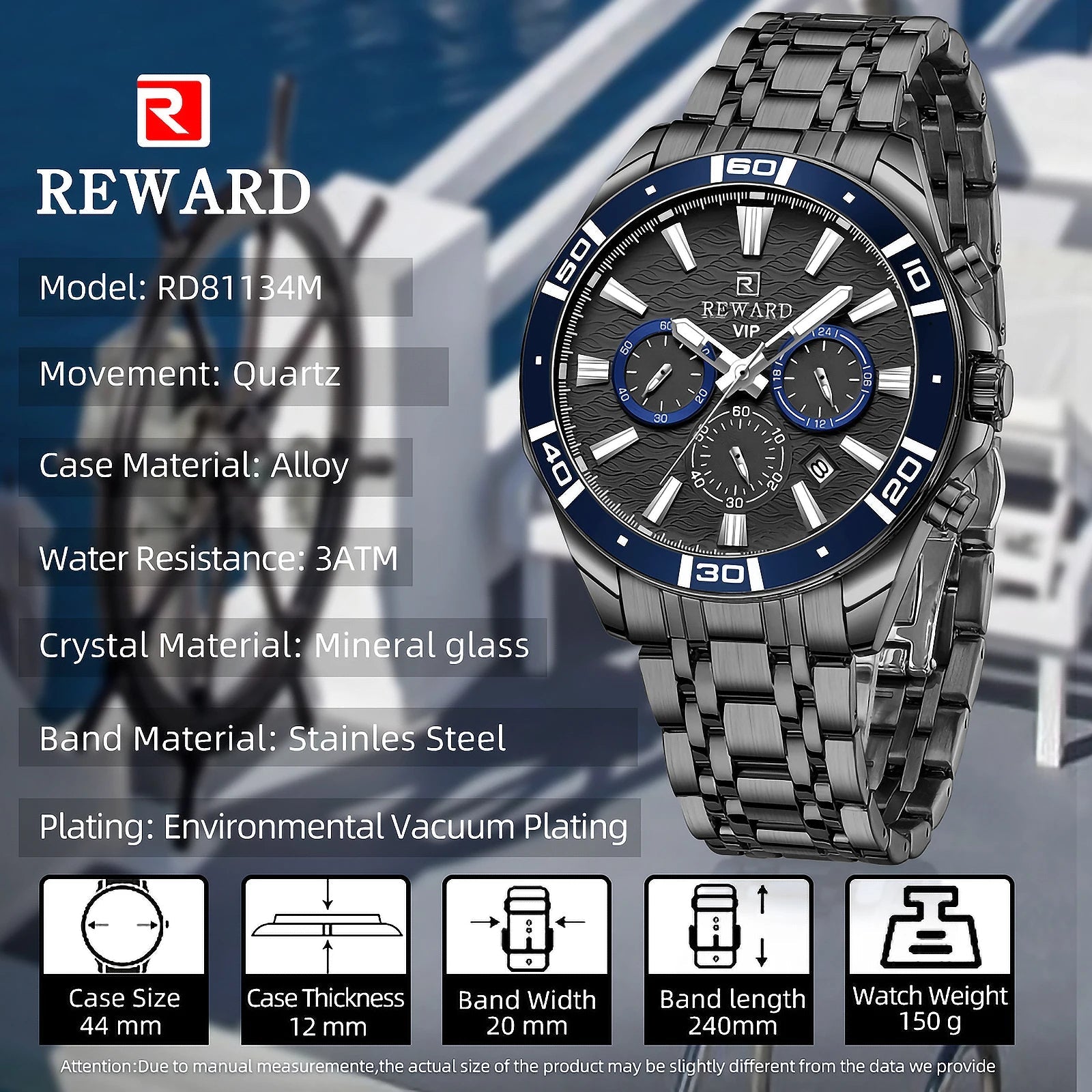 REWARD Mens Watches Waterproof  Luminous Quartz Wristwatch Business Stainless Steel Strap with gift box SK Accessories