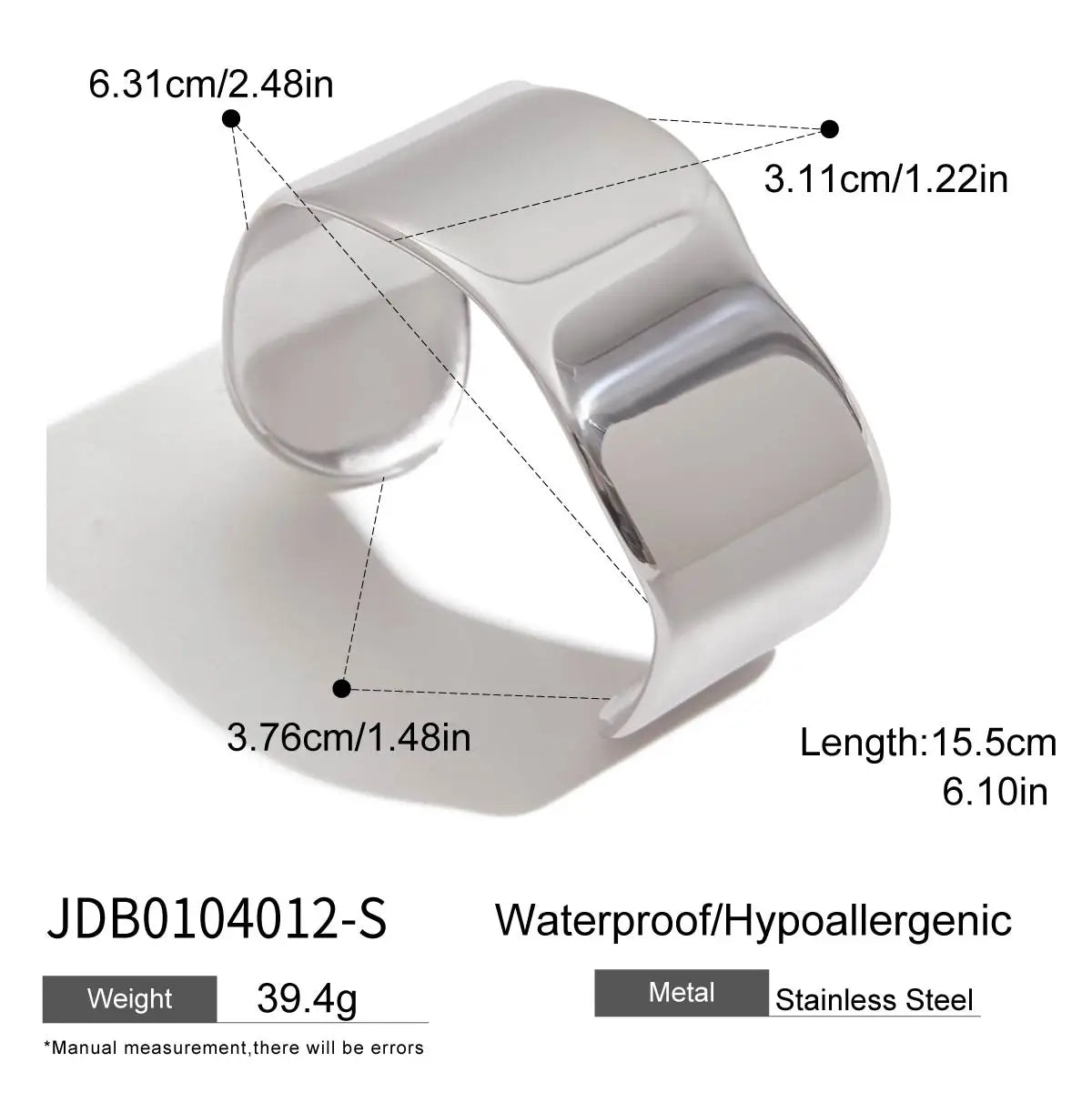 Uworld Minimalist Large Light Stainless Steel Bracelet Wide Side Stackable Bracelet Women's Jewelry Gift for Her SK Accessories