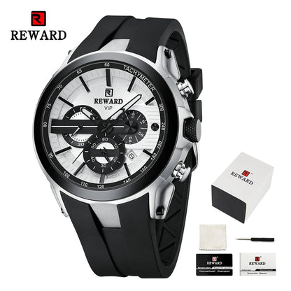 REWARD VIP New Fashion Watch for Men Leather Strap Waterproof Luminous Chronograph Sport Wristwatch SK Accessories