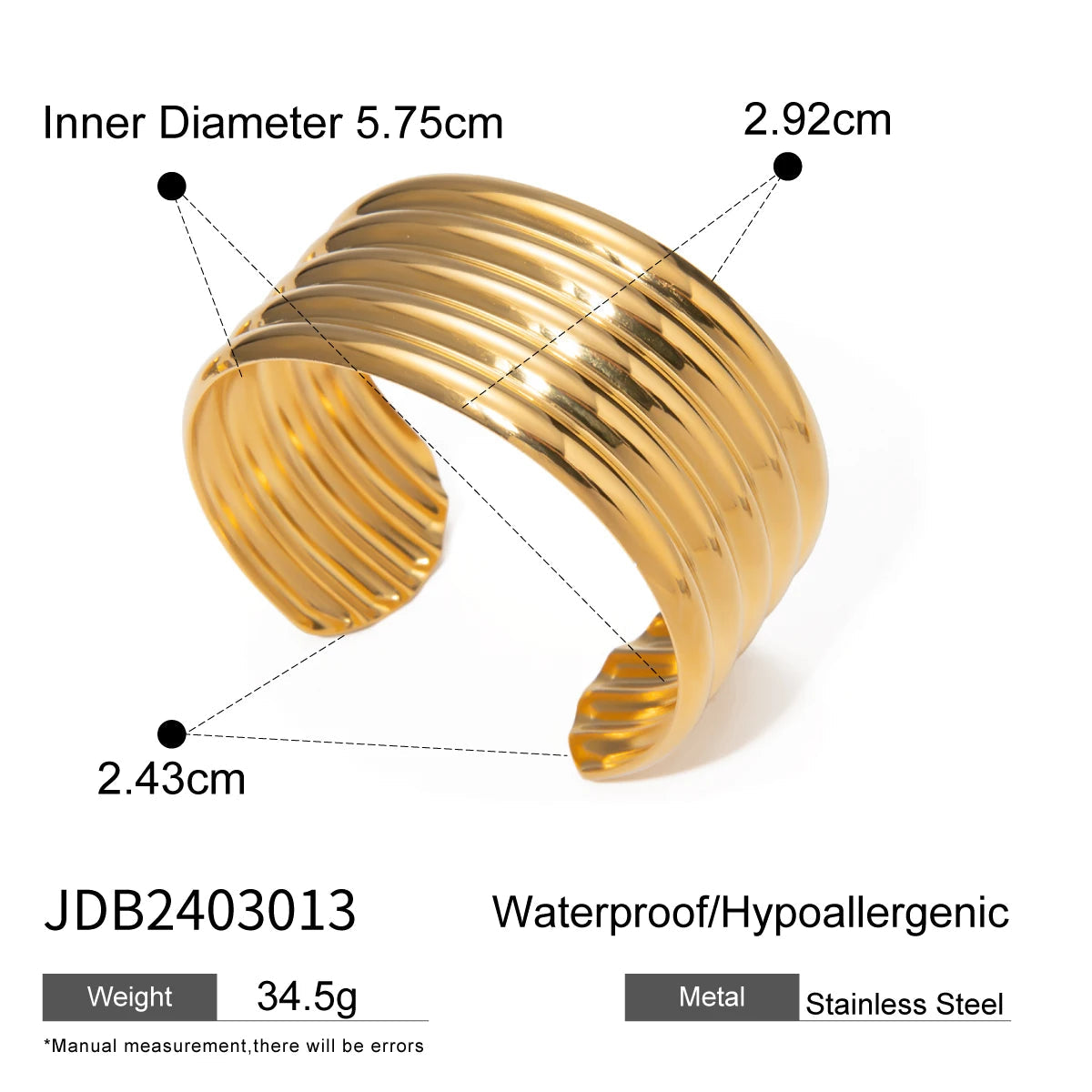 Uworld Unique Stainless Steel Metal Wide Cuff Open Bracelet Bangle 18K Gold PVD Plated Waterproof Fashion Girls Essential Jewelr SK Accessories