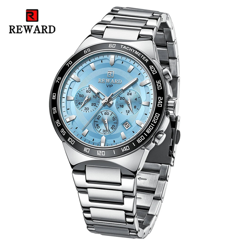 REWARD Men Watches Stainless Steel Wrist Watch Quartz Analog Waterproof Luminous Date Wrist Watch Luxury Casual Watch for Men SK Accessories