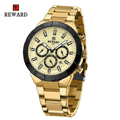 REWARD Mens Watch Quartz Waterproof Luminous Date Stainless Steel Wrist Watches Luxury Casual Watch for Men SK Accessories