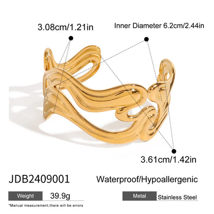 Uworld Waterproof 316l Stainless Steel Irregular Exaggerated Big Cuff Bracelet Bangle Stylish Unique Design Golden Charm SK Accessories