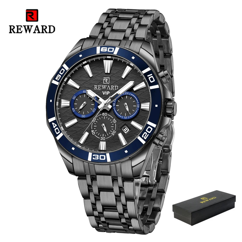 REWARD Mens Watches Waterproof  Luminous Quartz Wristwatch Business Stainless Steel Strap with gift box SK Accessories