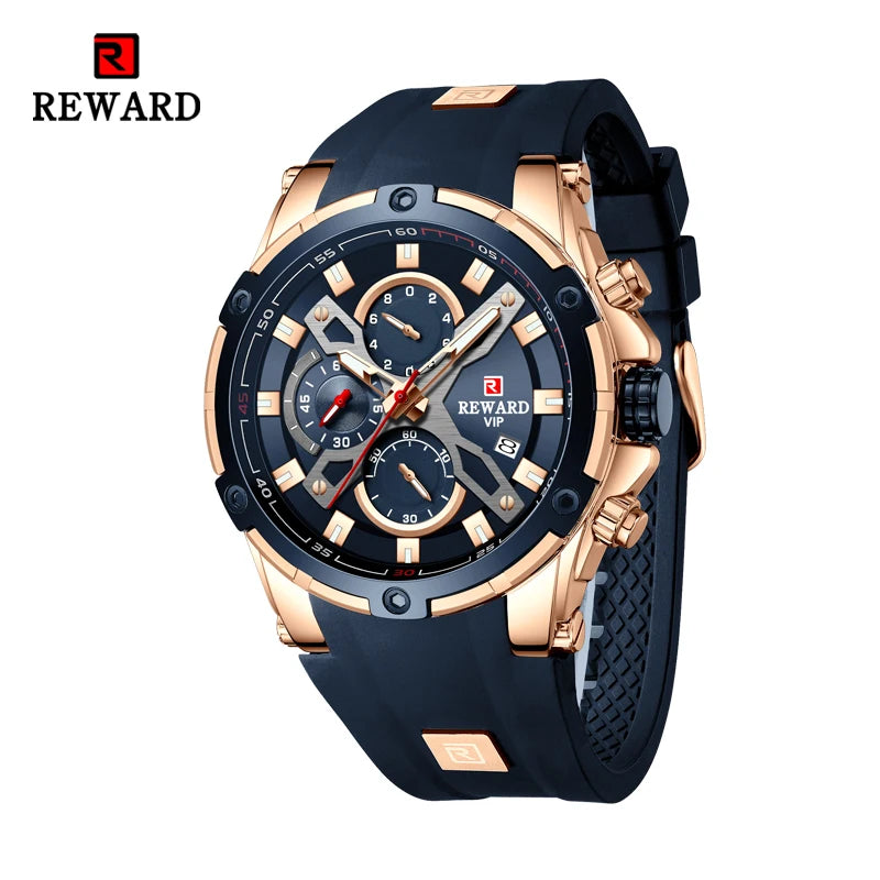 REWARD New Quartz Watches for Men Luxury Brand Big Dial Watch Waterproof Sport Wristwatch Silicone Band Chronograph Clock SK Accessories