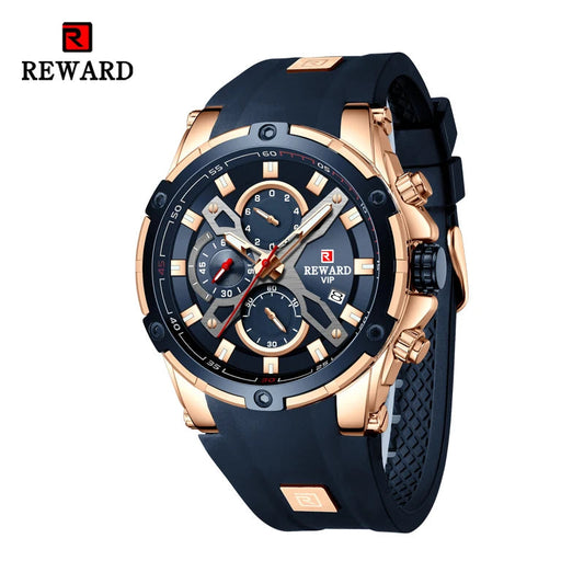 REWARD New Quartz Watches for Men Luxury Brand Big Dial Watch Waterproof Sport Wristwatch Silicone Band Chronograph Clock SK Accessories