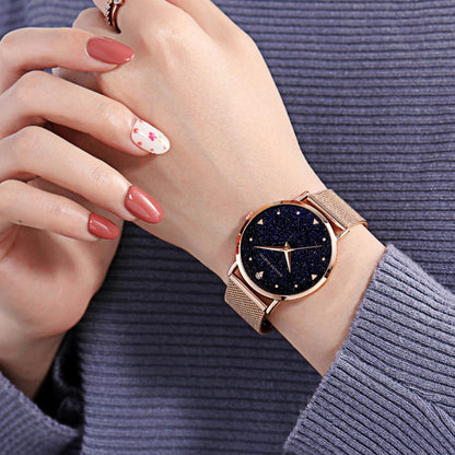 Luxury Women Watch With Fashionable Frosted Dial Japanese Movement Rhinestone Rose Gold Stainless Steel Mesh Strap Women's Watch SK Accessories