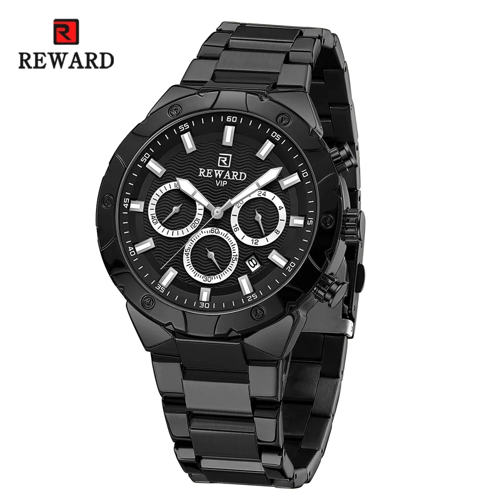 REWARD Mens Watch Quartz Waterproof Luminous Date Stainless Steel Wrist Watches Luxury Casual Watch for Men SK Accessories
