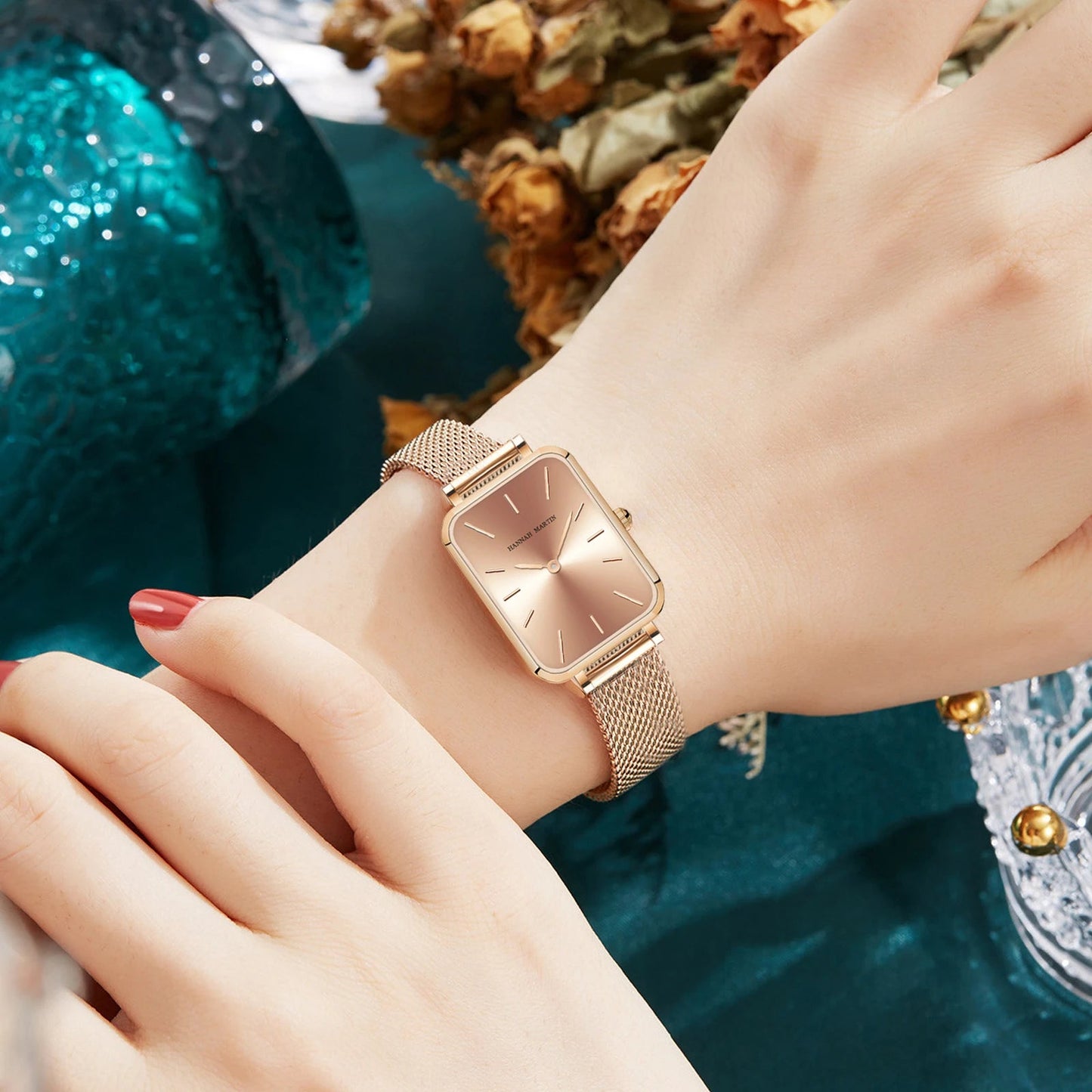 Rectangle Ultrathin Nordic Simple Style Japan Quartz Movement Fashion Stainless Steel Mesh Silvery Bracelet Belt Ladies Watches SK Accessories