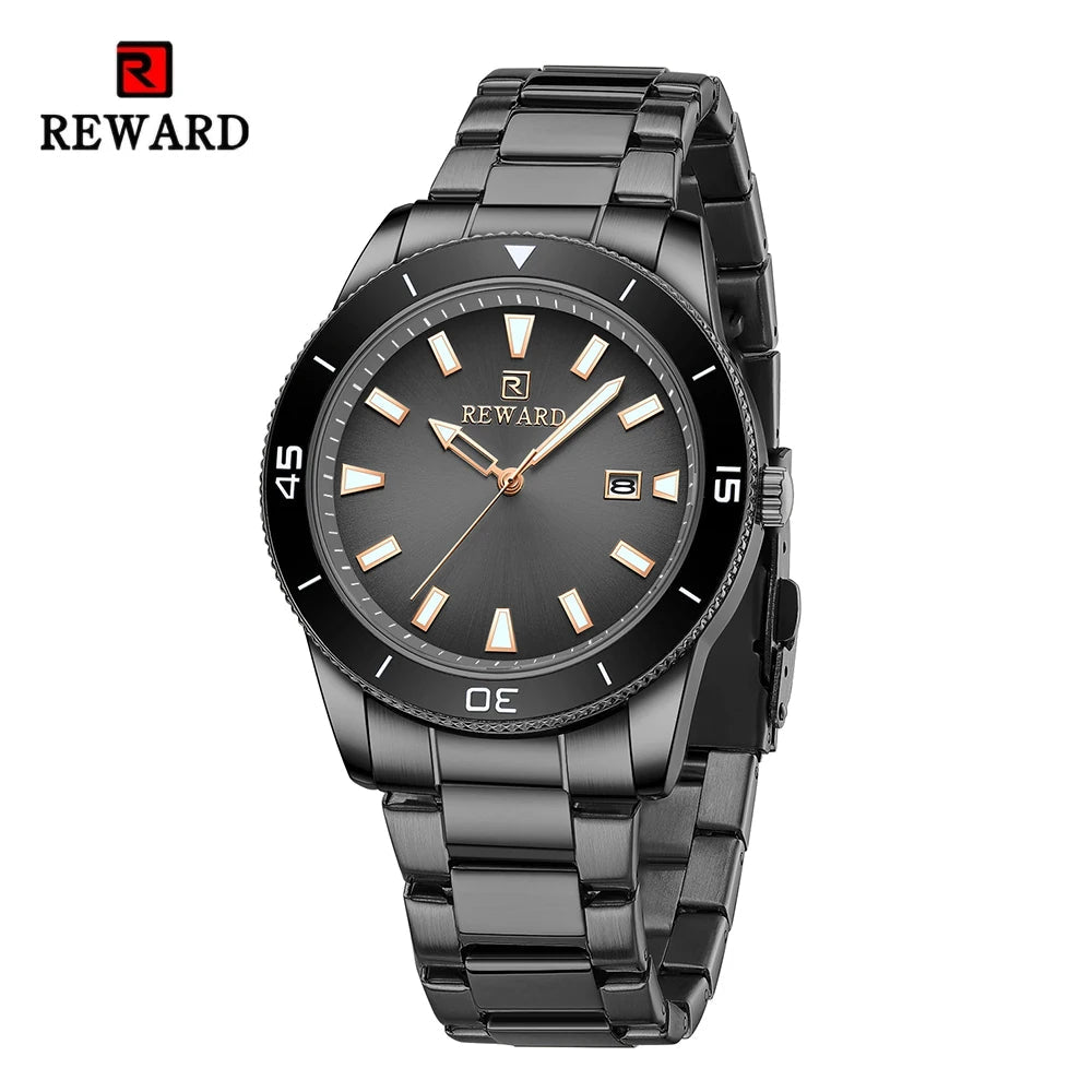 REWARD Quartz Watch for Mens Stylish Stainless Steel Japan Movement Waterproof Anti-Scratch Analog Date Business Wrist Watches SK Accessories