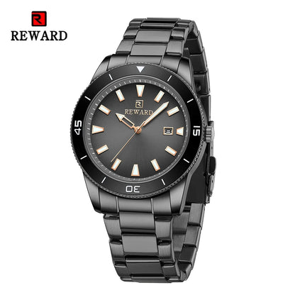 REWARD Quartz Watch for Mens Stylish Stainless Steel Japan Movement Waterproof Anti-Scratch Analog Date Business Wrist Watches SK Accessories