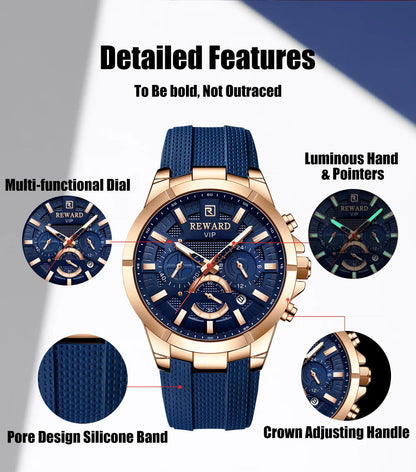 REWARD functional mens wristwatch luminous alloy analog quartz watch waterproof luxury sport watch for men SK Accessories