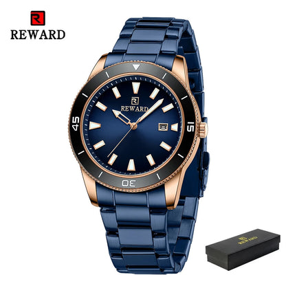 REWARD Quartz Watch for Mens Stylish Stainless Steel Japan Movement Waterproof Anti-Scratch Analog Date Business Wrist Watches SK Accessories