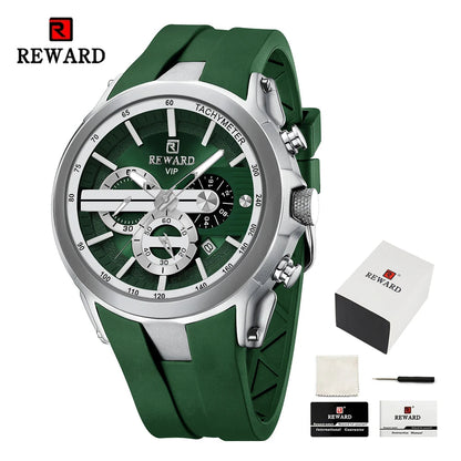 REWARD VIP New Fashion Watch for Men Leather Strap Waterproof Luminous Chronograph Sport Wristwatch SK Accessories
