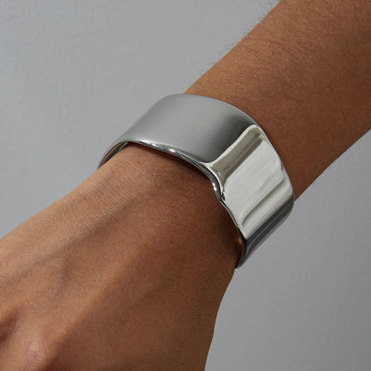 Uworld Minimalist Large Light Stainless Steel Bracelet Wide Side Stackable Bracelet Women's Jewelry Gift for Her SK Accessories