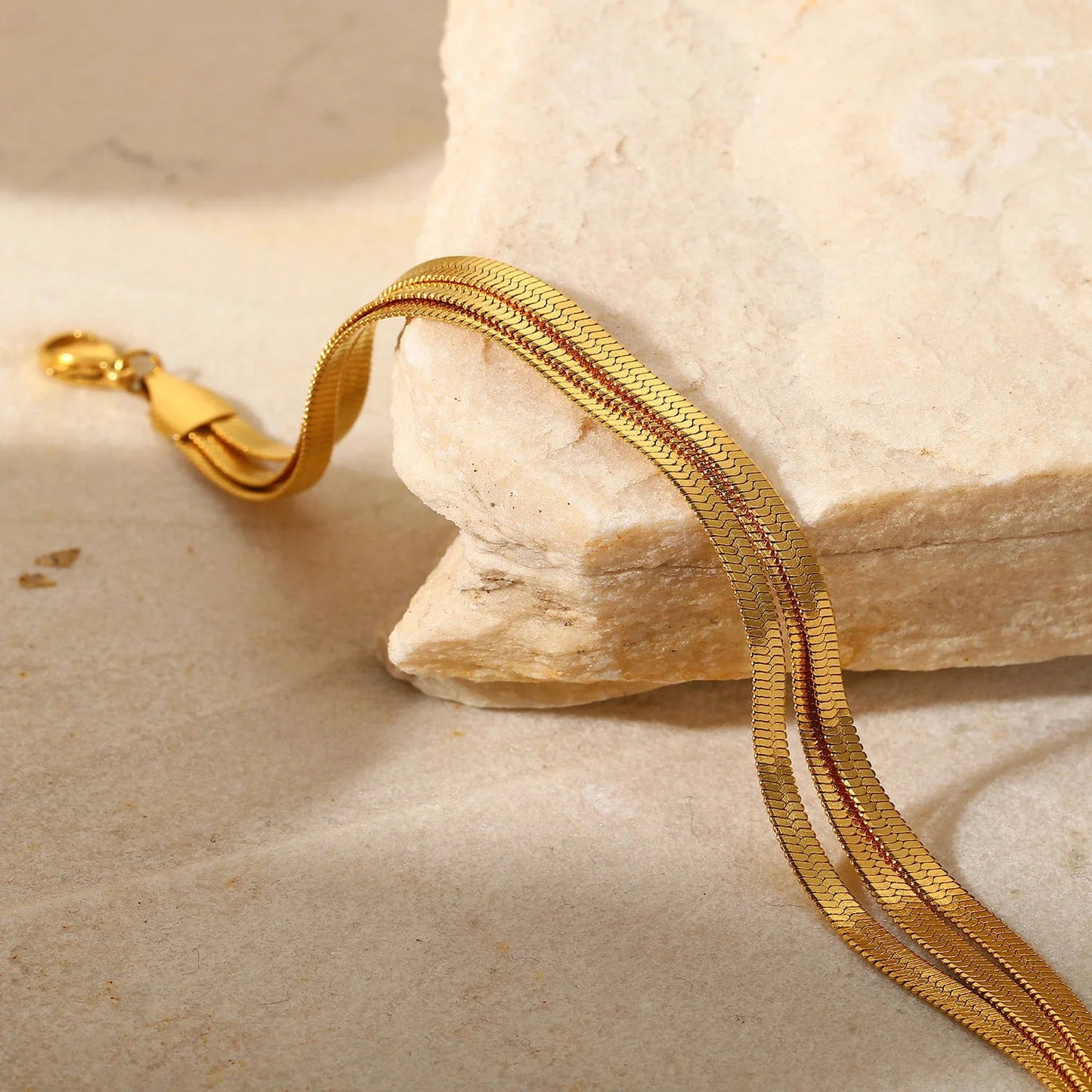 Uworld Three Layer Dainty Flat Snake Chain Wrist Jewelry 18K Gold Plated Stackable Stainless Steel Bone Chain Bracelets For Wome SK Accessories