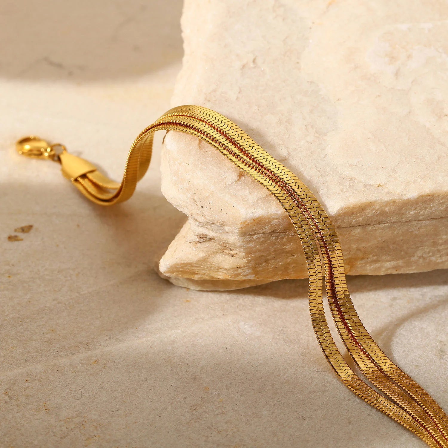 Uworld Three Layer Dainty Flat Snake Chain Wrist Jewelry 18K Gold Plated Stackable Stainless Steel Bone Chain Bracelets For Wome SK Accessories